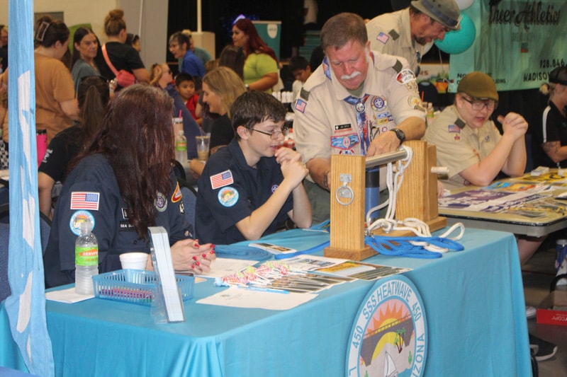 Sea Scouts demonstrating knot tying at the Back to School Health Fair